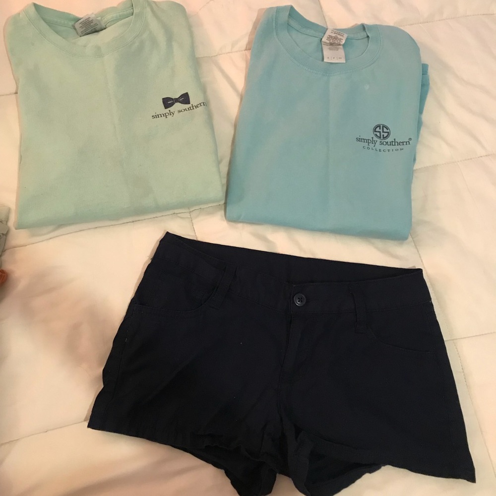 2 simply southern shirts with navy blue shorts